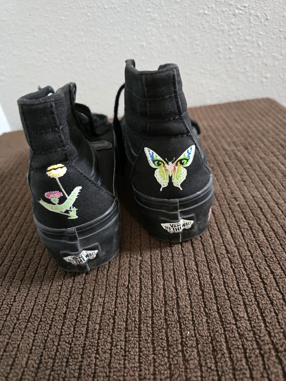 Vans Women's Black High-Top Canvas Sneakers with Butterfly & Floral Patch